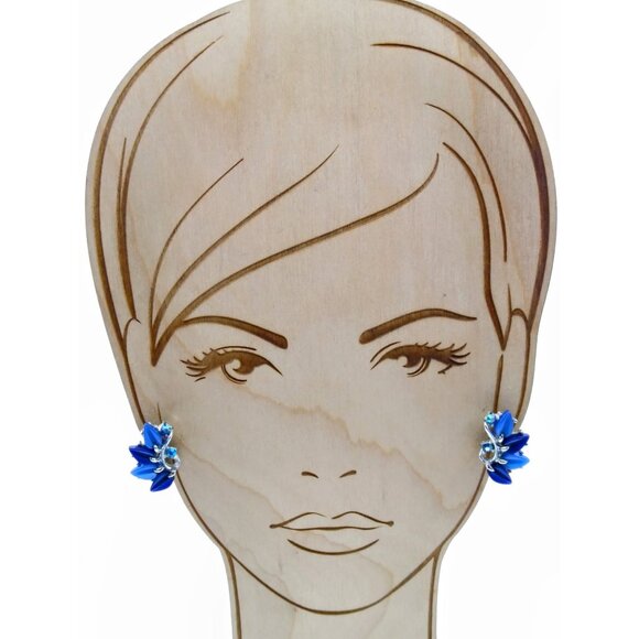 Vintage Blue Moonglow Thermoset Lucite Earrings, Mid Century Glam, Silver Tone C - Picture 3 of 4